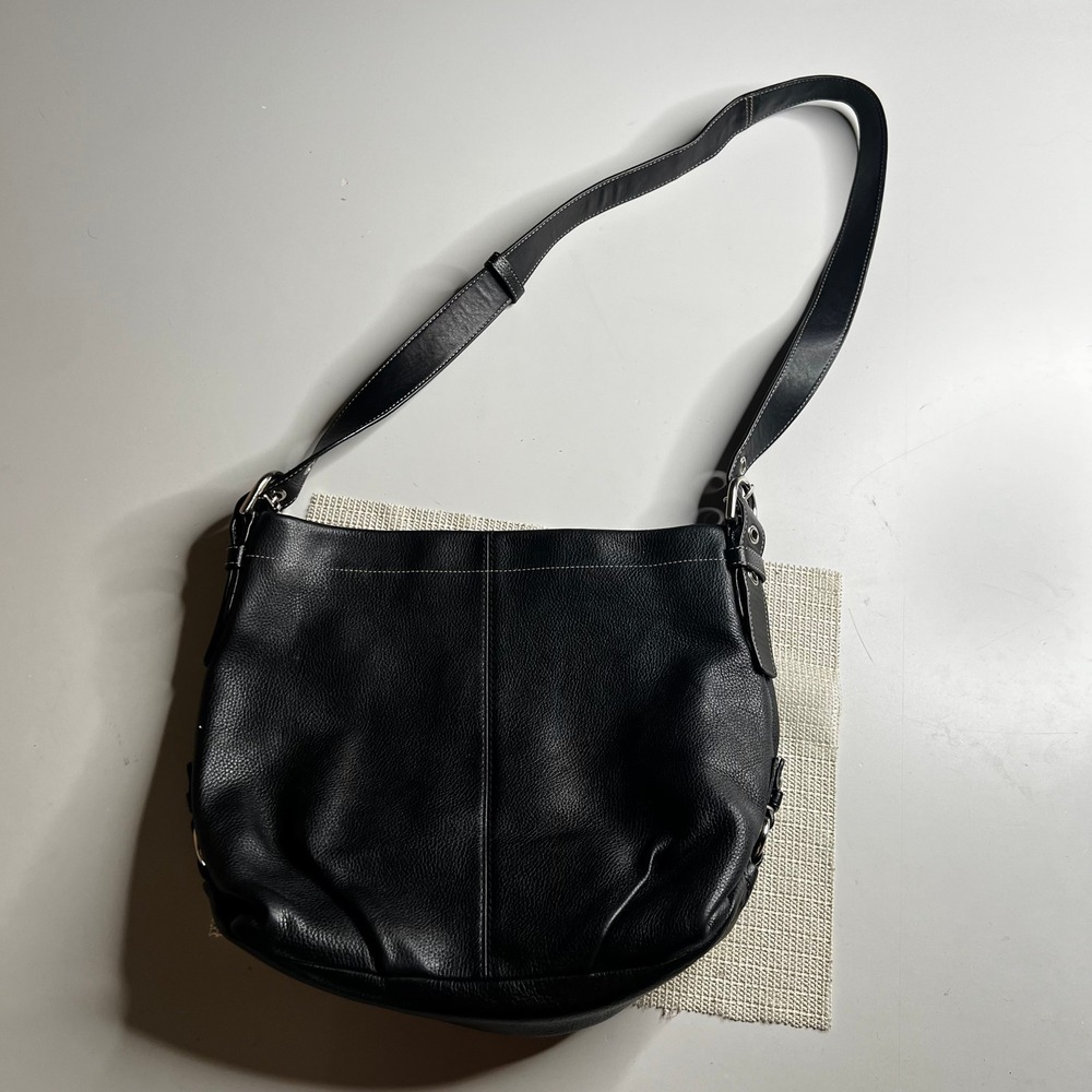Coach Black Pebbled Leather Hobo Shoulder Bag White Stitching F15064